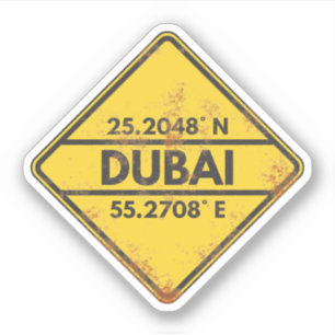 Retro Dubai Coordinates Rusty Metall Sign Sticker Klistermärken