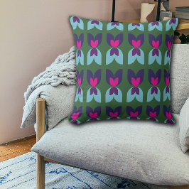 Retro Dubbla Tulip Grönt & Navy Dekorativ kudde