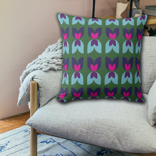 Retro Dubbla Tulip Grönt & Navy Dekorativ kudde