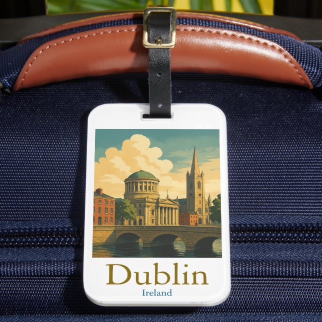 Retro Dublin Ireland Travel Vintage Artwork Bagagebricka (Framsida Insitu 2)