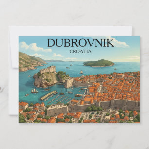 Retro Dubrovnik Adriatiska kusten Illustration Res Inbjudningar