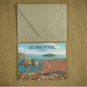 Retro Dubrovnik Adriatiska kusten Illustration Res Vykort