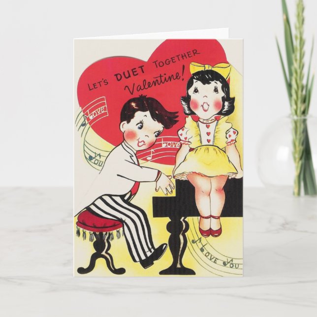 Retro Duet Kärlek Sång Valentine Helgkort (Framsida)