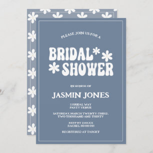 Retro Dusty Blue Daisy Flower Möhippa Inbjudningar