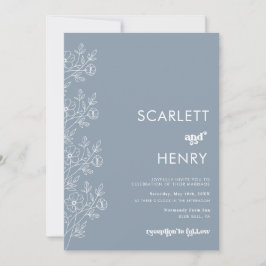 Retro Dusty Blue Minimalist Wedding-inbjudan Inbjudningar