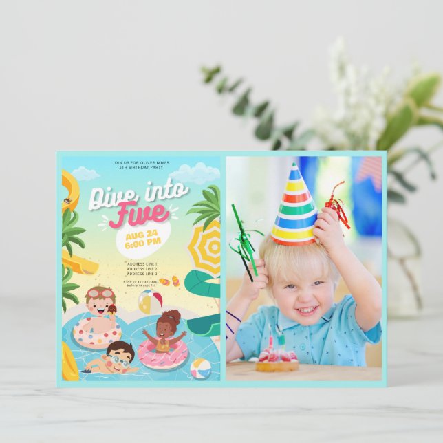 Retro dyka in i fem femårsdagar inbjudningar (Stående Fram)