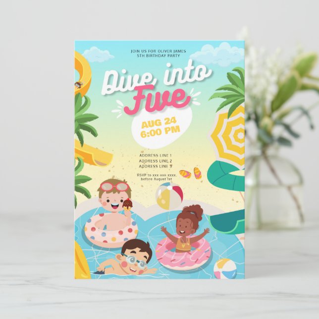 Retro dyka in i fem femårsdagar inbjudningar (Stående Fram)