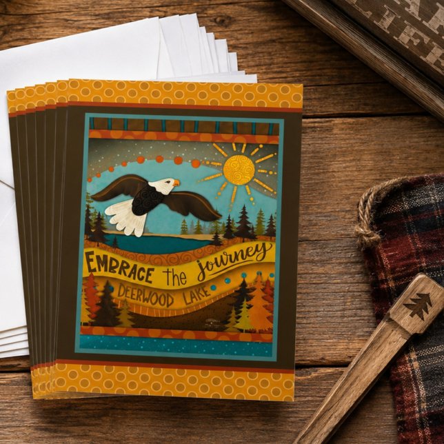 Retro Eagle Lake Citat Färgglad Platt Kort (Pack of flat cards perfect for mailing to your lake friends )