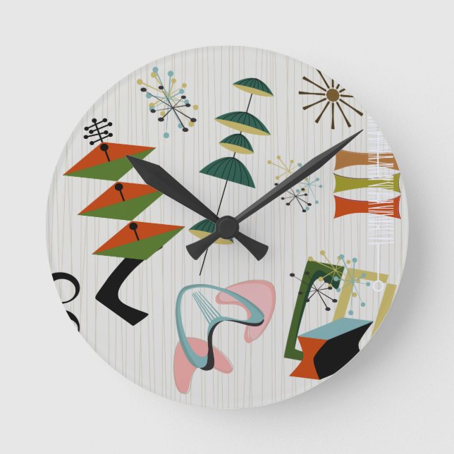 Retro Eames-eran atomiskt inspirerad Rund Klocka (Framsida)