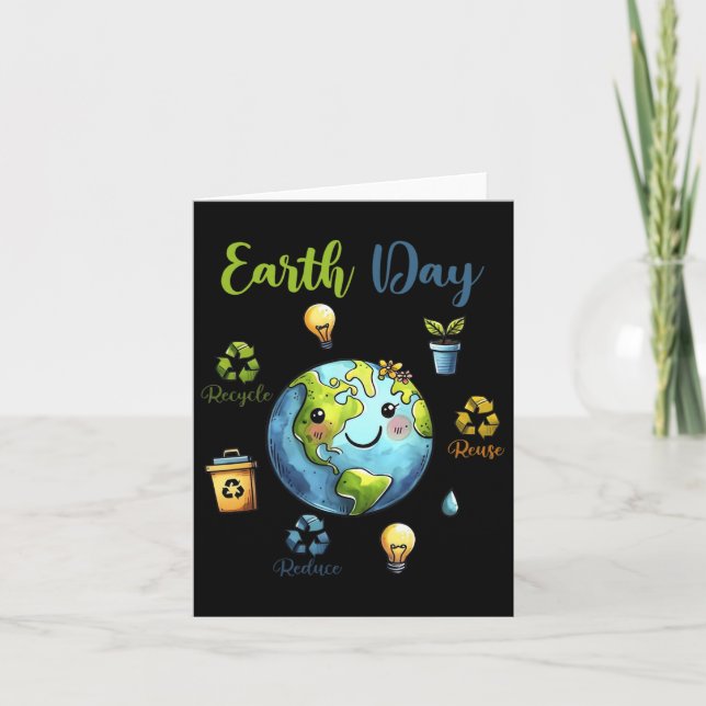 Retro Earth Day Minska Återanvänd Återvinn  Kort (Framsida)