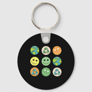 Retro Earth Day Smile Minska respekten för återanv Nyckelring