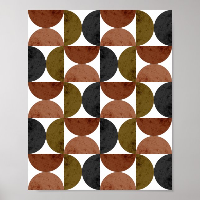Retro Earth Tone Geometric Half-Moon Poster (Framsidan)