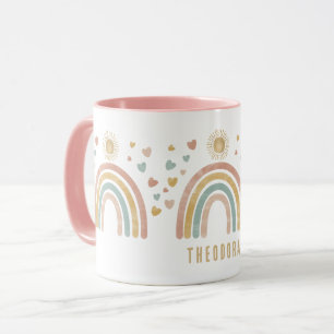 Retro Earthy Färg Rainbow & Sol Namn Mugg