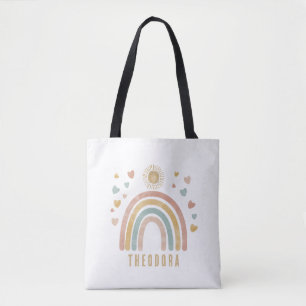 Retro Earthy Färg Watercolor Rainbow och Sol Tygkasse