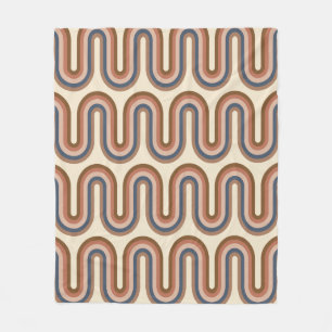 Retro Earthy Vågigt Linjer i Brown Fleecefilt