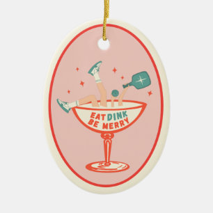 Retro Eat, Dink och Merry Pickleball-jul Julgransprydnad Keramik