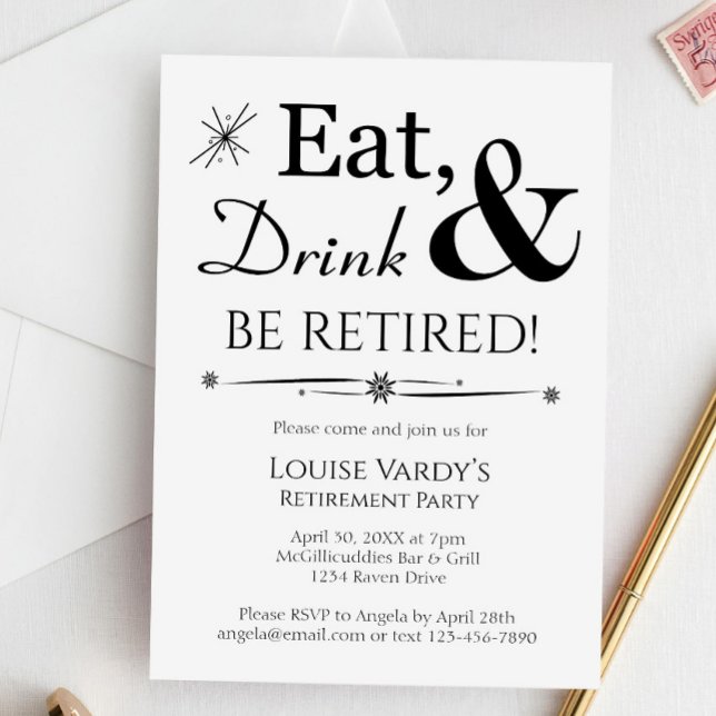 Retro Eat Drink & Retire Pension Party Inbjudningar (Skapare uppladdad)