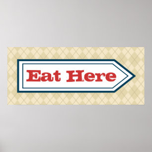 Retro Eat Here Affisch Plakat