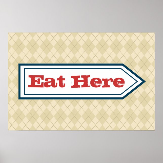 Retro Eat Here Affisch Plakat (Framsidan)