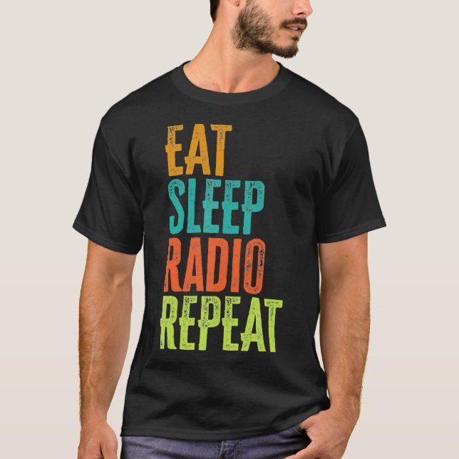 Retro Eat Sleep Radio Repeat Wireless Chat Ham T Shirt (Framsida)