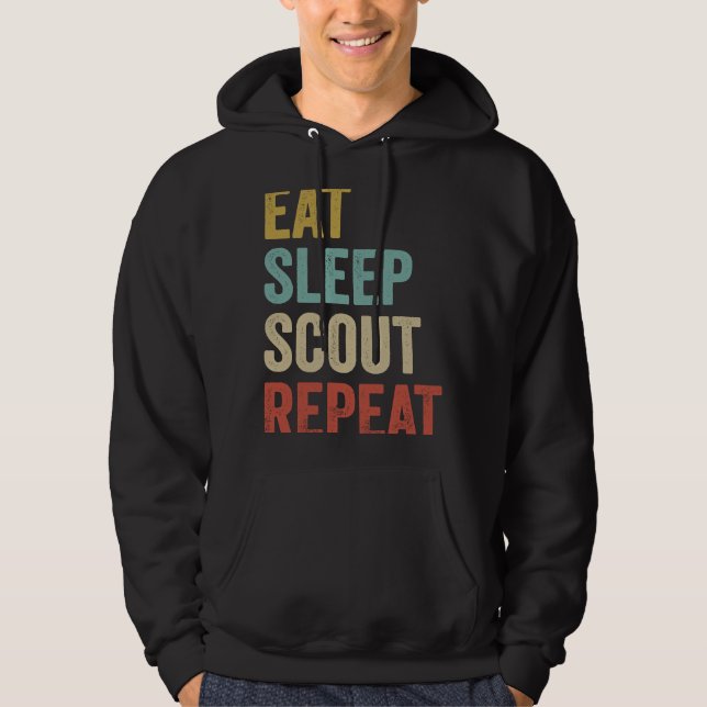 Retro Eat Sleep Scout Boy Scouting Leader Hoodie (Framsida)