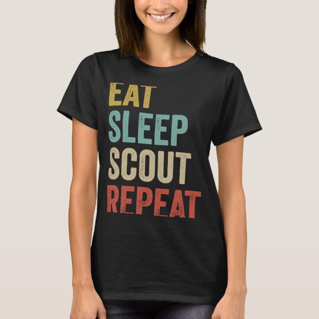 Retro Eat Sleep Scout Boy Scouting Leader T Shirt (Framsida)