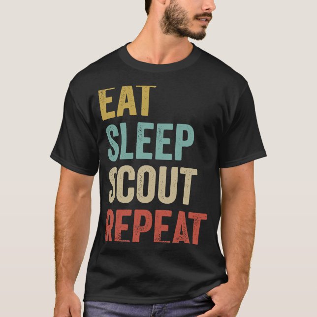 Retro Eat Sleep Scout Boy Scouting Leader T Shirt (Framsida)