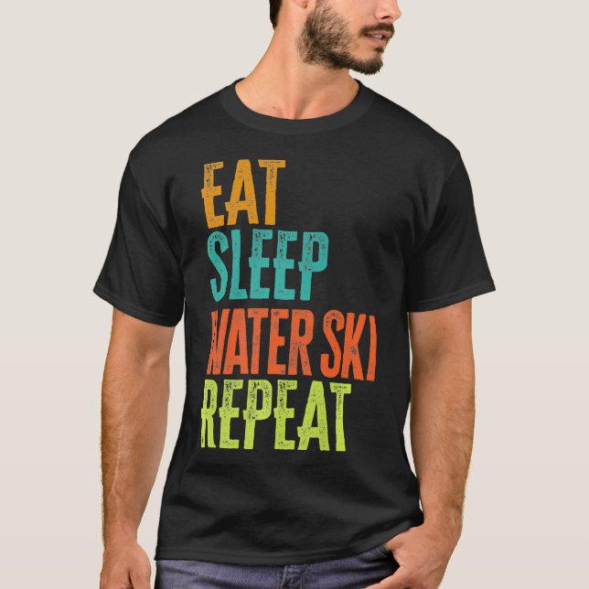 Retro Eat Sov Vatten Ski Upprepa Jet Skier Boat Wa T Shirt (Framsida)