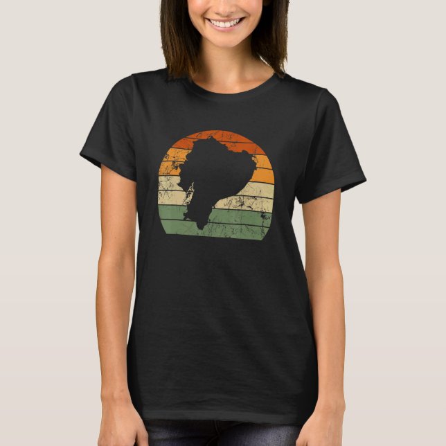 Retro Ecuador Ecuadorian Karta Sunset Independence T Shirt (Framsida)