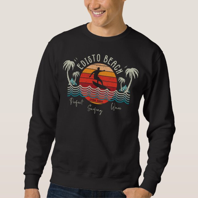 Retro Edisto Beach Surfing Lång Ärmad Tröja (Framsida)