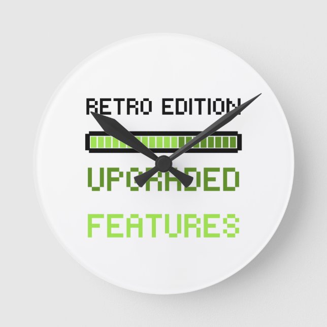 Retro Edition Upgraded Features Pixel Art Gaming  Rund Klocka (Framsida)