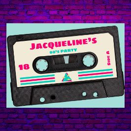 Retro Eghties Music Mix Tape 18:e Födelsedagsfeste Inbjudningar