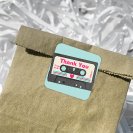 Retro Eghties Music Mix Tape Bröllop Tack Fyrkantigt Klistermärke