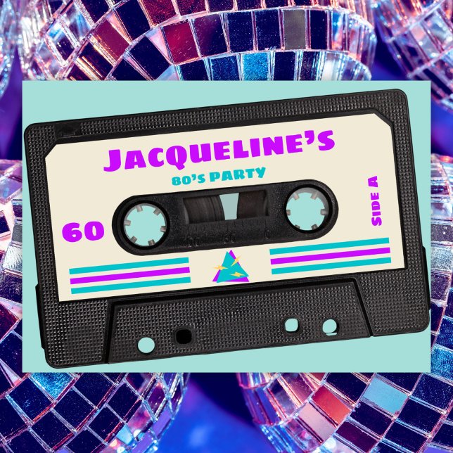 Retro Eghty Lila Mix Tape 60:e Födelsedagsfesten Inbjudningar (Skapare uppladdad)