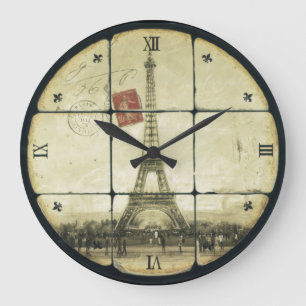Retro Eiffel för vintage torn Fleur De Lis Stor Klocka