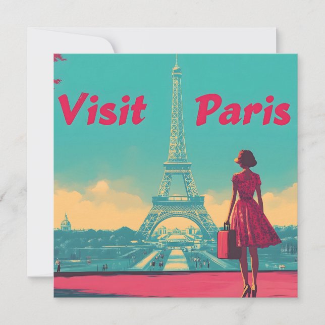 Retro Eiffel Torn Travel Illustration med vykort (Framsida)