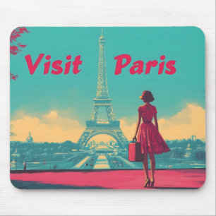 Retro Eiffel Torn Travel Illustration med vykort Musmatta