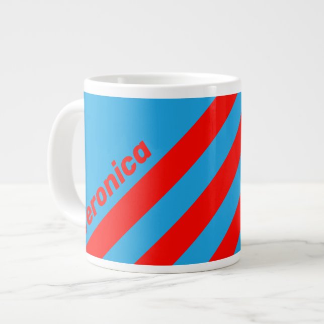 Retro Elblå Röd med tre ränder och namn Jumbo Mugg (Framsida vänster)