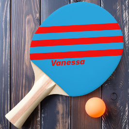 Retro Elblå Röd med tre ränder och namn Pingisracket