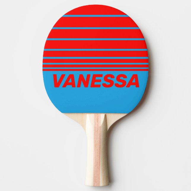Retro Elblå Röd Tre Horisontella Ränder Namn Pingisracket (Framsidan)