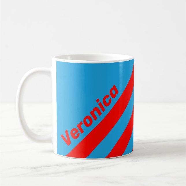 Retro Elblå Röd Tre Ränder med Namn Kaffemugg (Vänster)