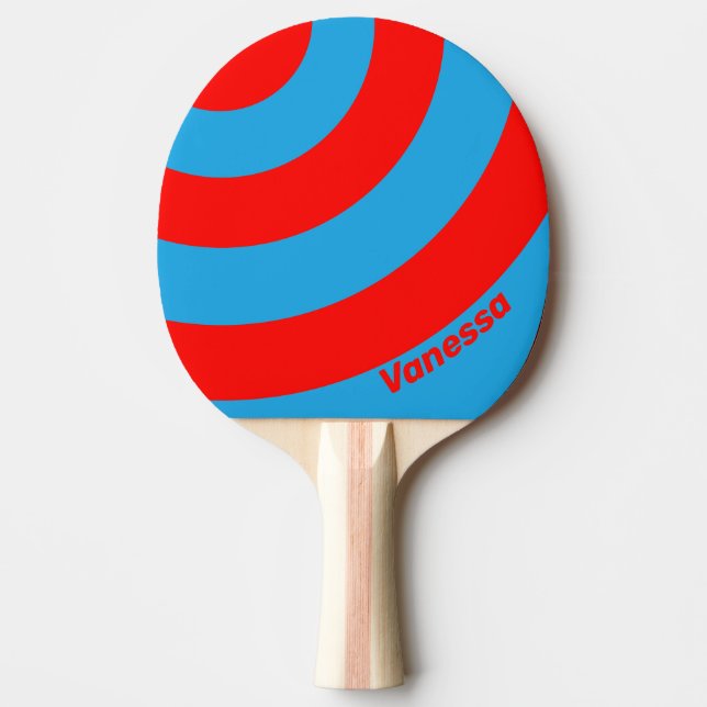 Retro Elblå Röd Trecirkelrand & Namn Pingisracket (Framsidan)