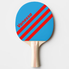 Retro Elblå Röd Trehörnig Rand & Namn Pingisracket