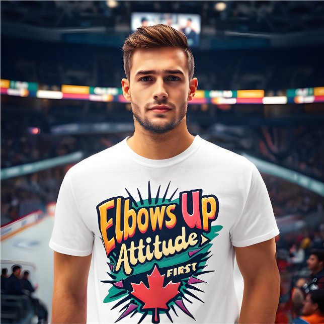 Retro Elbows upp, Attityd först T Shirt (ELBOWS Up White T-Shirt )