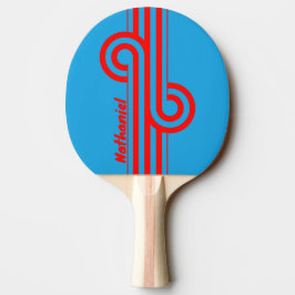 Retro Electric Blå Röd Rand Loop med Namn Pingisracket