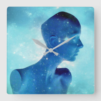 Retro Electric Blue Fyrkantig Klocka