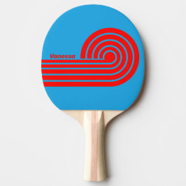 Retro Electric Blue Röda Lockiga Ränder med Namn Pingisracket