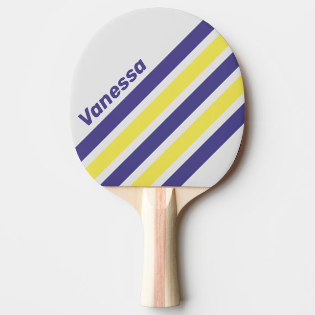 Retro Electric Lemon Grape Angled Stripe with Name Pingisracket (Framsidan)