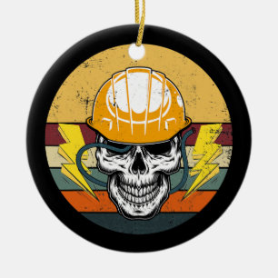 Retro Electrician Skull Electrical Ingenjör Julgransprydnad Keramik