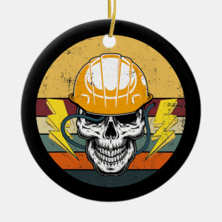 Retro Electrician Skull Electrical Ingenjör Julgransprydnad Keramik